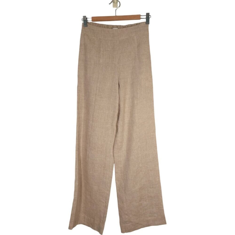Mondern Sunday the Label Wide Leg 100% Linen Pant In natural Minimalist S XS - Picture 1 of 11